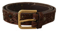 Brown Calf Leather Embossed Gold Metal Buckle - 85-cm-34-inches
