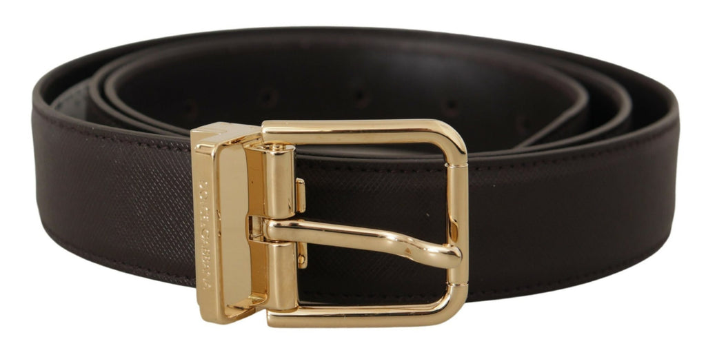 Brown Calf Leather Gold Logo Metal Buckle Belt - 100-cm-40-inches