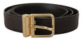 Brown Calf Leather Gold Logo Metal Buckle Belt - 100-cm-40-inches