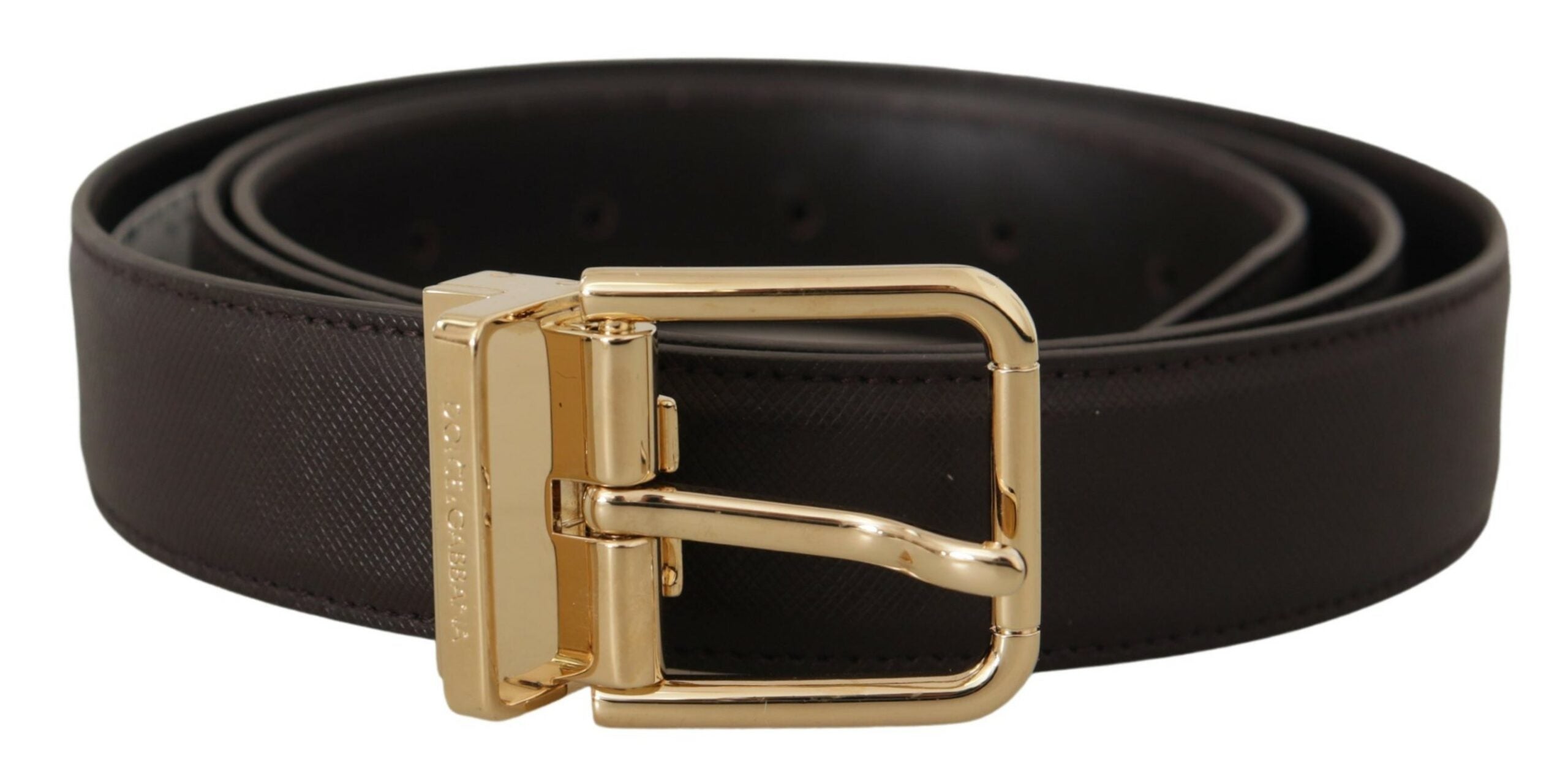 Brown Calf Leather Gold Logo Metal Buckle Belt - 100-cm-40-inches