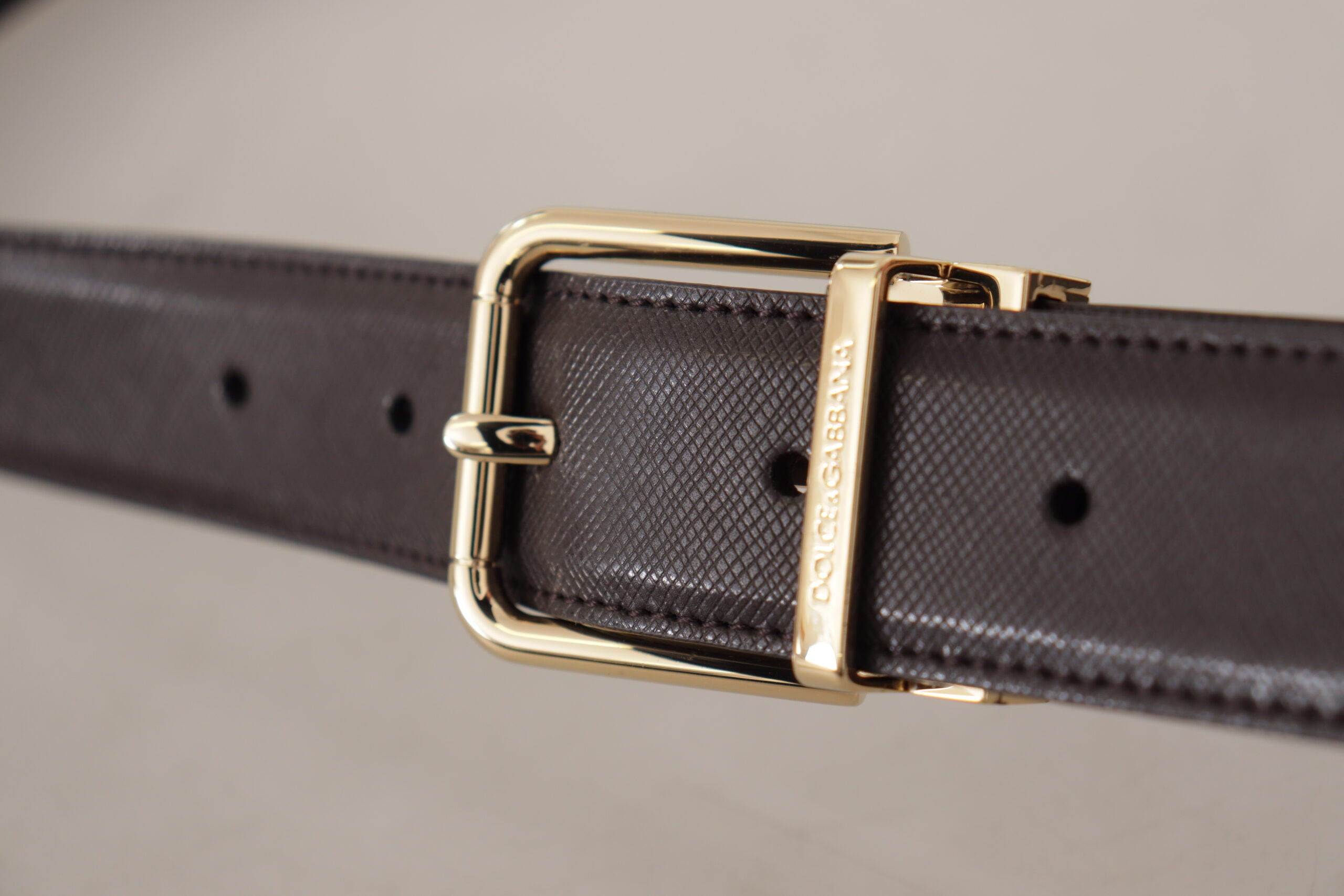 Brown Calf Leather Gold Logo Metal Buckle Belt - 100-cm-40-inches