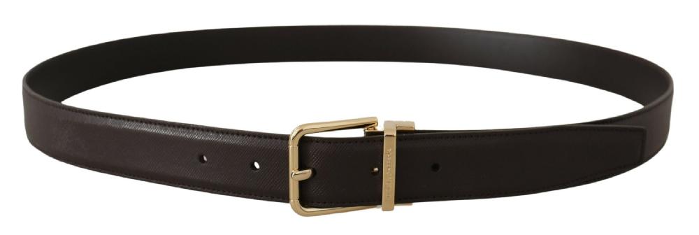 Brown Calf Leather Gold Logo Metal Buckle Belt - 100-cm-40-inches