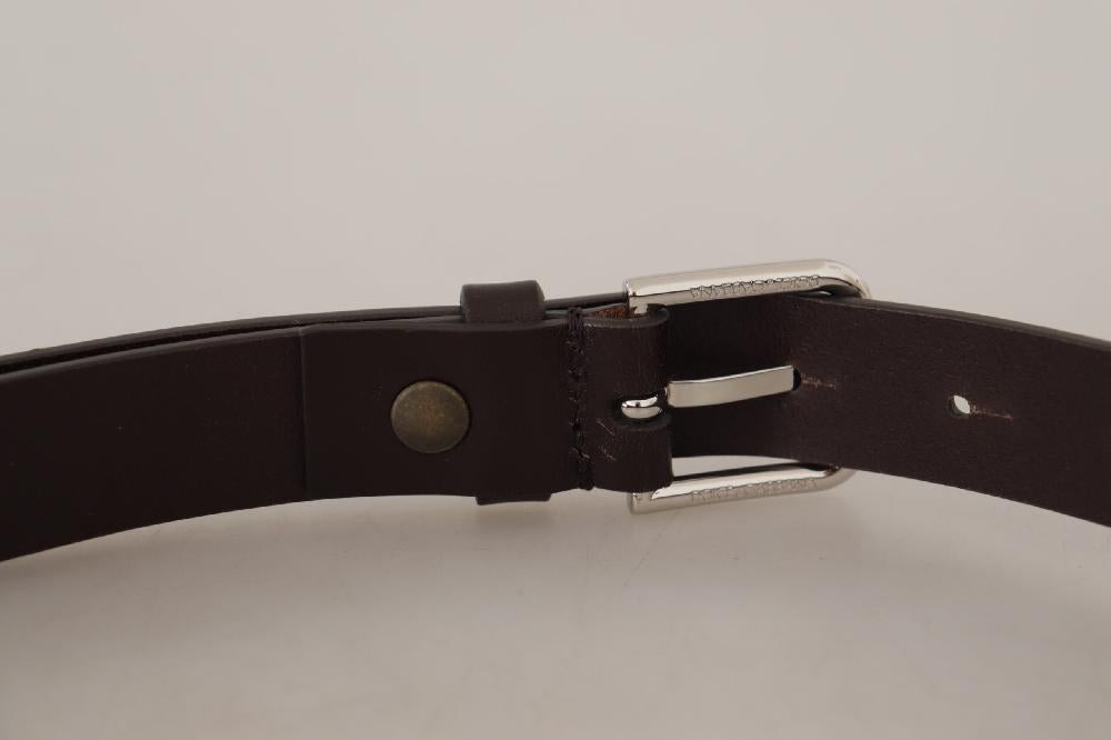Brown Plain Leather Silver Tone Buckle Belt - 80-cm-32-inches