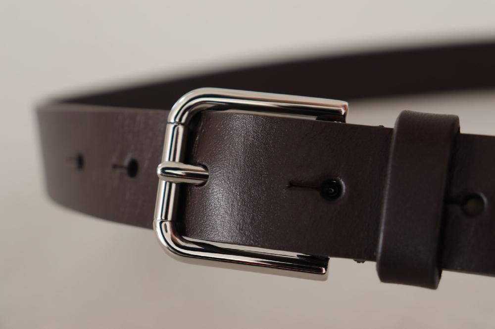 Brown Plain Leather Silver Tone Buckle Belt - 80-cm-32-inches