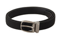 Black Calf Canvas Silver Tone Logo Metal Belt - 110-cm-44-inches
