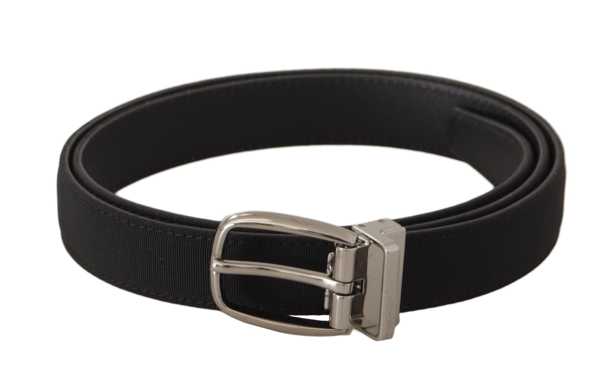 Black Calf Canvas Silver Tone Logo Metal Belt - 110-cm-44-inches