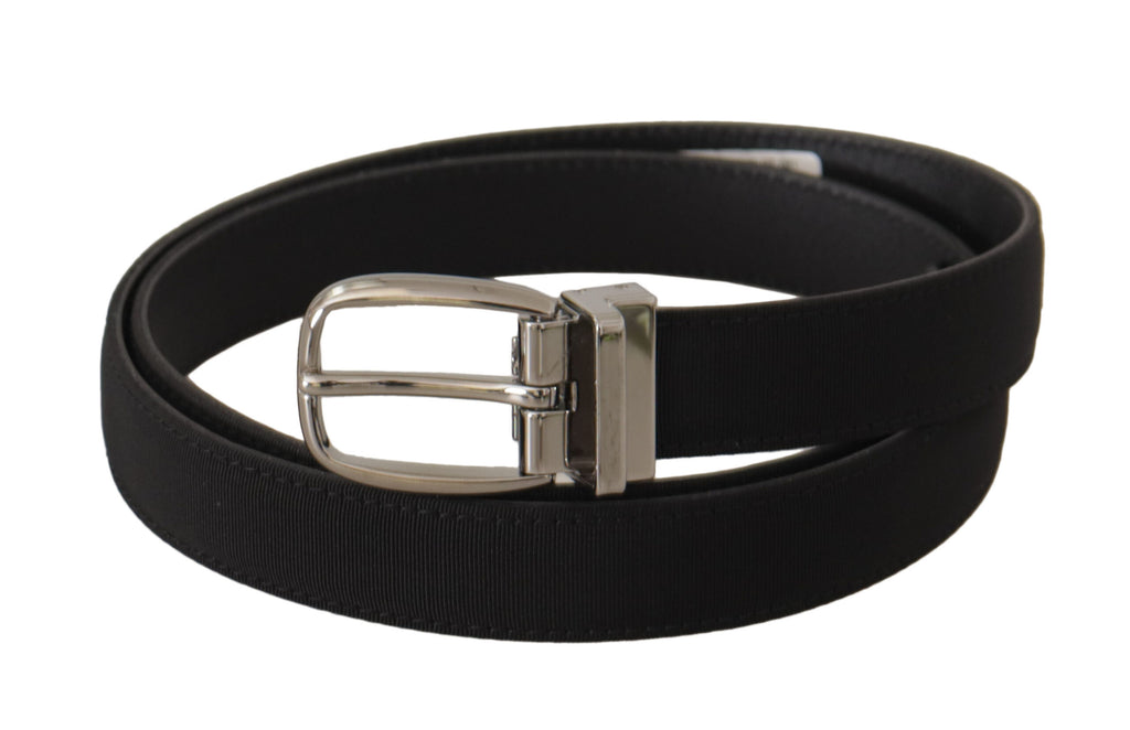 Black Calf Canvas Silver Tone Logo Metal Belt - 85-cm-34-inches