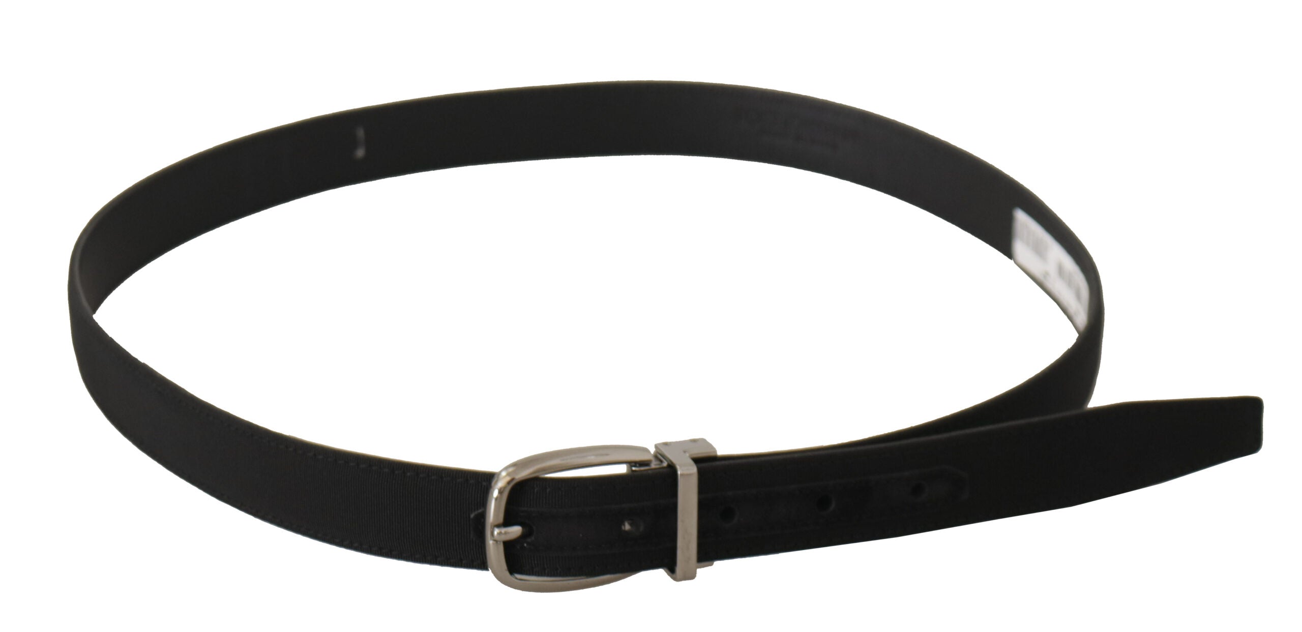 Black Calf Canvas Silver Tone Logo Metal Belt - 95-cm-38-inches