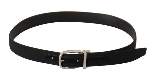 Belt Black Calf Leather Silver Tone Metal Buckle - 85-cm-34-inches