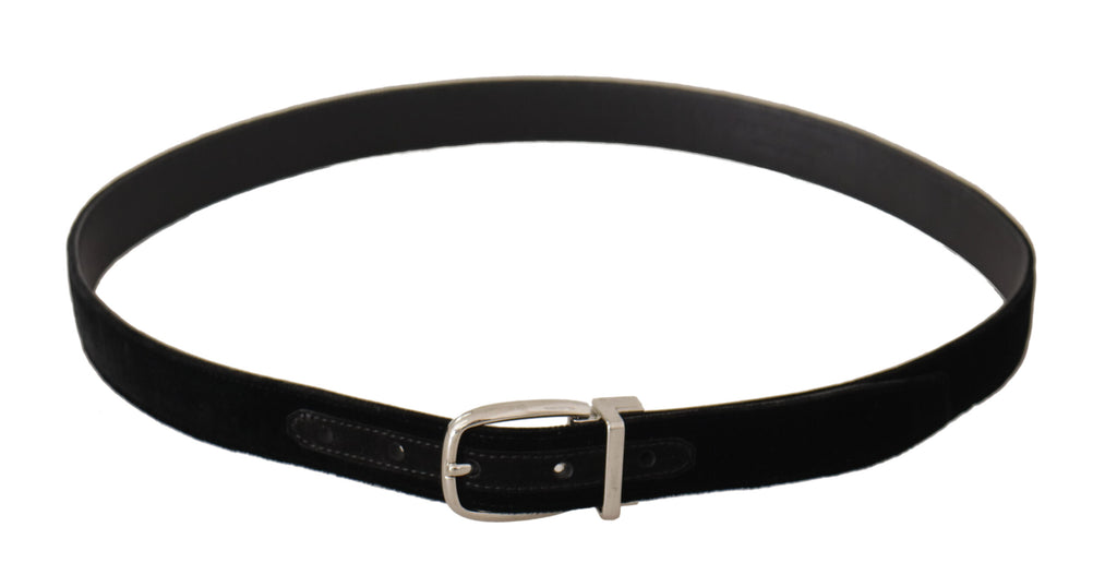 Black Casual Velvet Silver Tone Metal Buckle Belt - 95-cm-38-inches