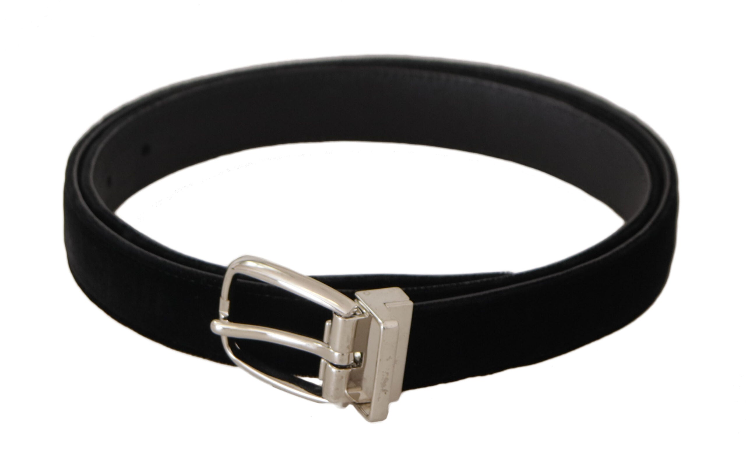 Black Casual Velvet Silver Tone Metal Buckle Belt - 80-cm-32-inches
