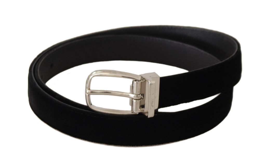 Black Casual Velvet Silver Tone Metal Buckle Belt - 80-cm-32-inches