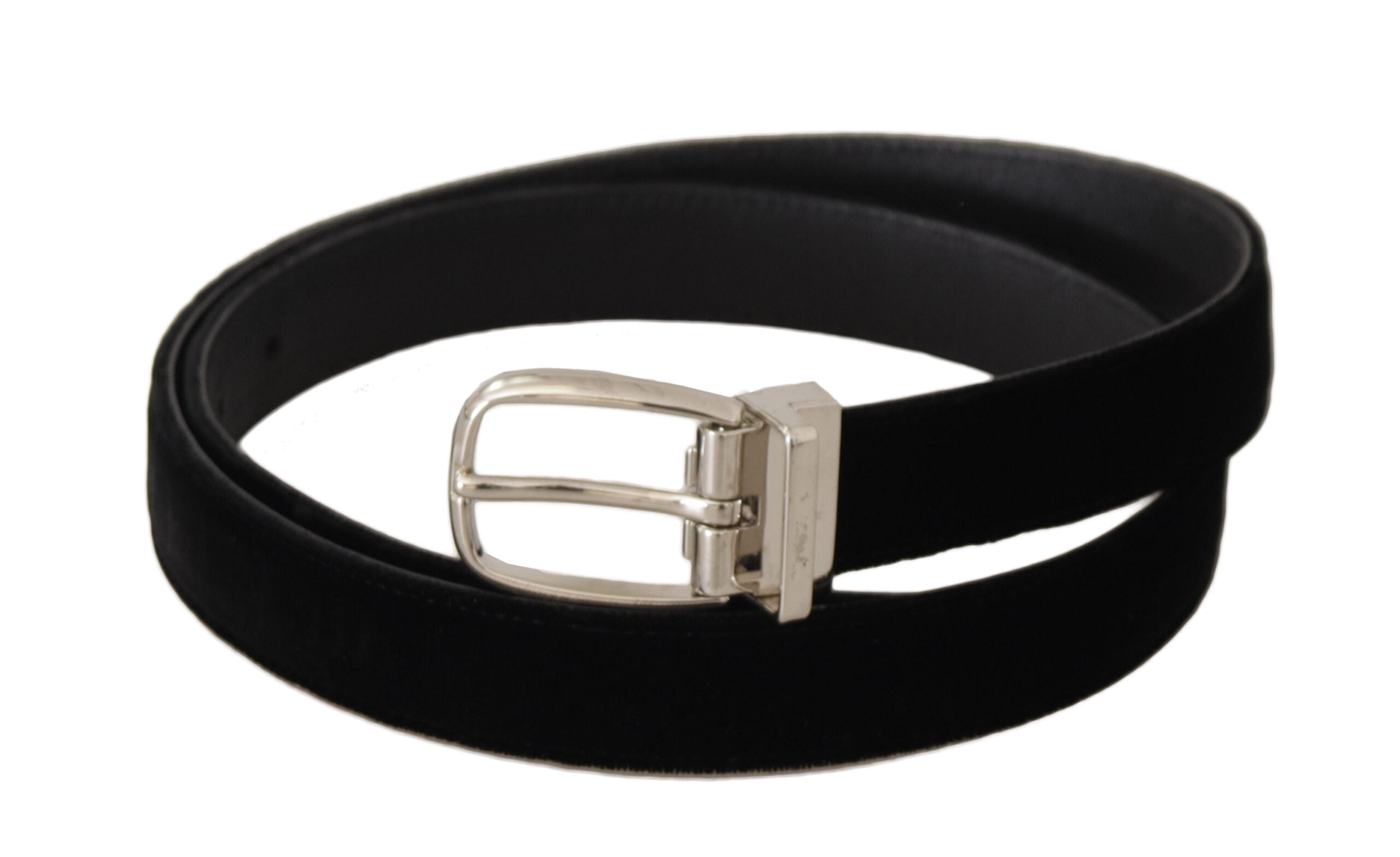 Black Casual Velvet Silver Tone Metal Buckle Belt - 80-cm-32-inches