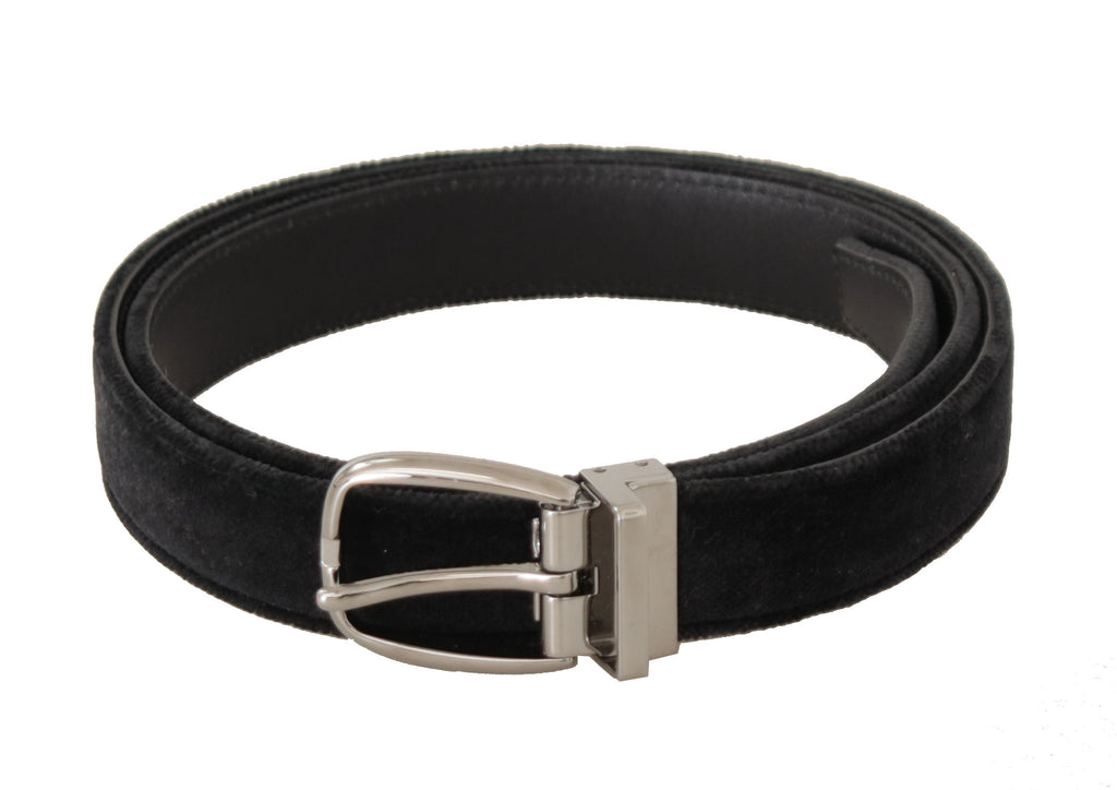 Black Velvet Silver Tone Logo Metal Buckle Belt - 95-cm-38-inches