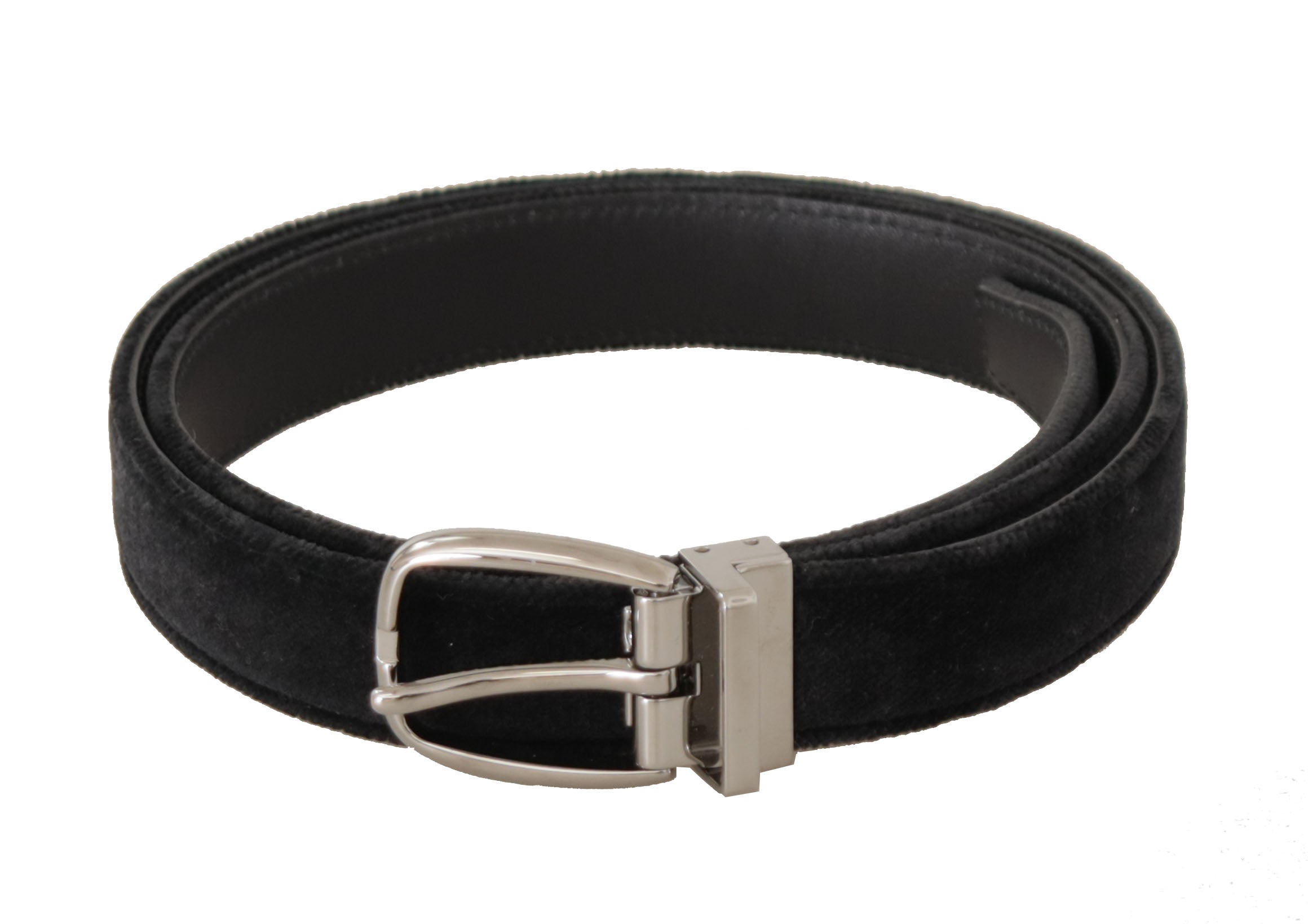 Black Velvet Silver Tone Logo Metal Buckle Belt - 95-cm-38-inches