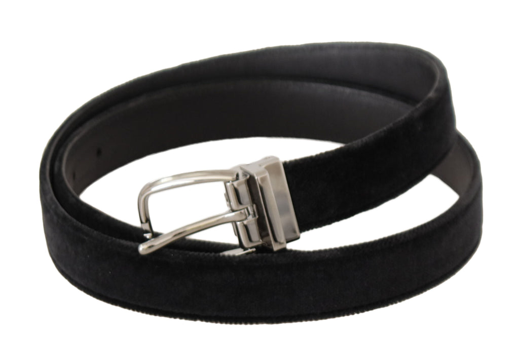 Black Velvet Silver Tone Logo Metal Buckle Belt - 95-cm-38-inches