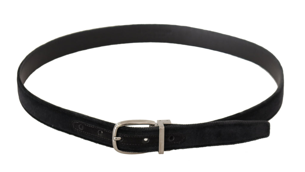 Black Velvet Silver Tone Logo Metal Buckle Belt - 95-cm-38-inches