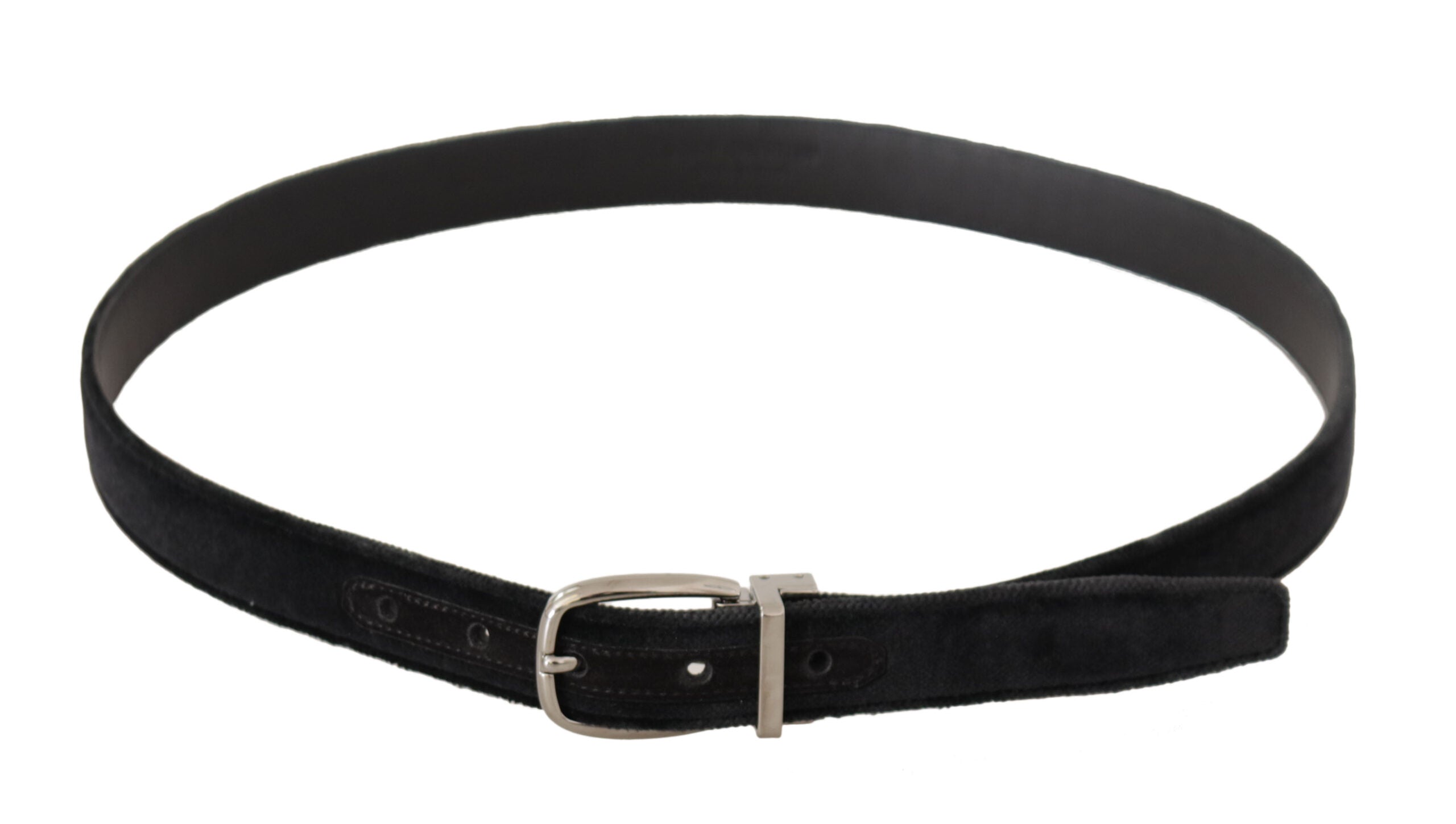 Black Velvet Silver Tone Logo Metal Buckle Belt - 95-cm-38-inches