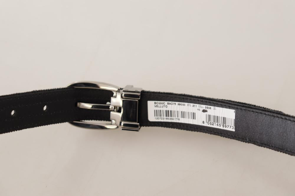 Black Velvet Silver Tone Logo Metal Buckle Belt - 95-cm-38-inches