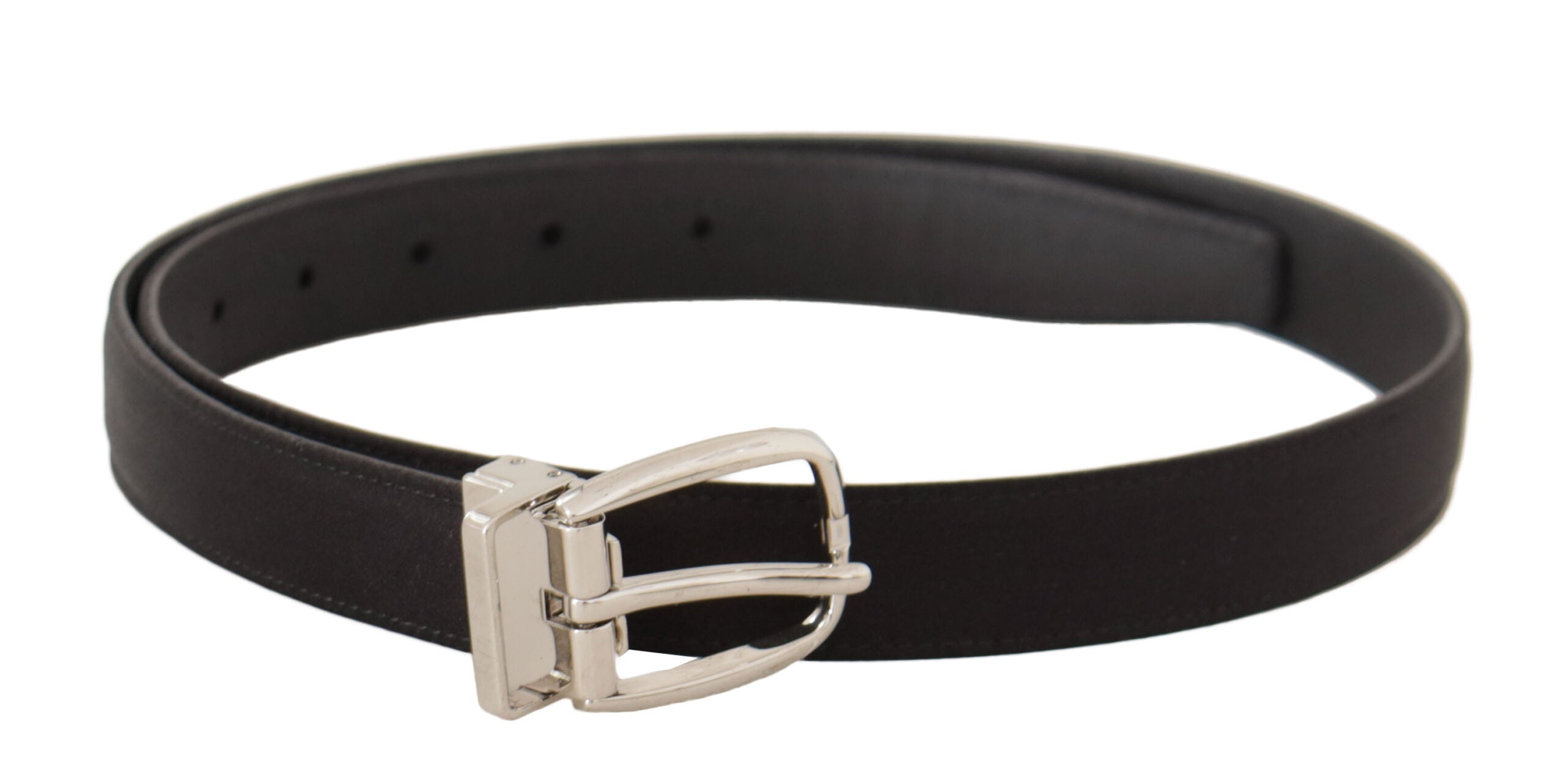 Black Canvas Leather Silver Logo Metal Buckle Belt - 85-cm-34-inches