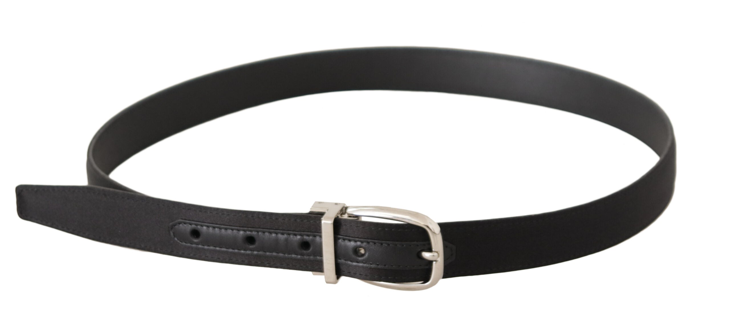 Black Canvas Leather Silver Logo Metal Buckle Belt - 85-cm-34-inches