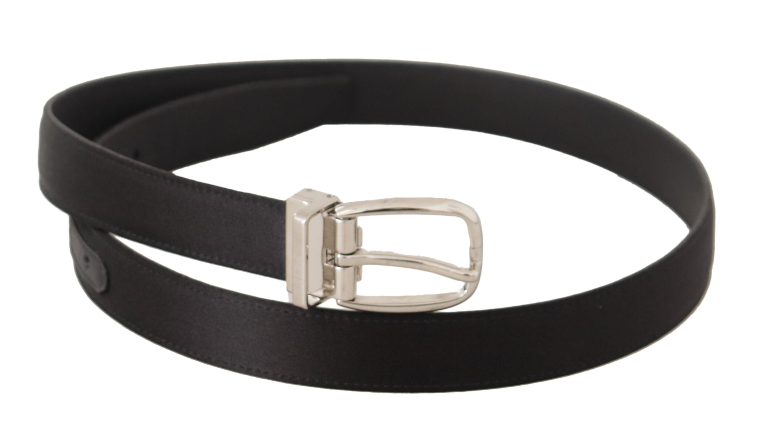 Black Canvas Leather Silver Logo Metal Buckle Belt - 85-cm-34-inches
