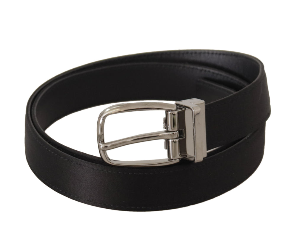 Black Calf Leather Silver Logo Metal Buckle Belt - 90-cm-36-inches
