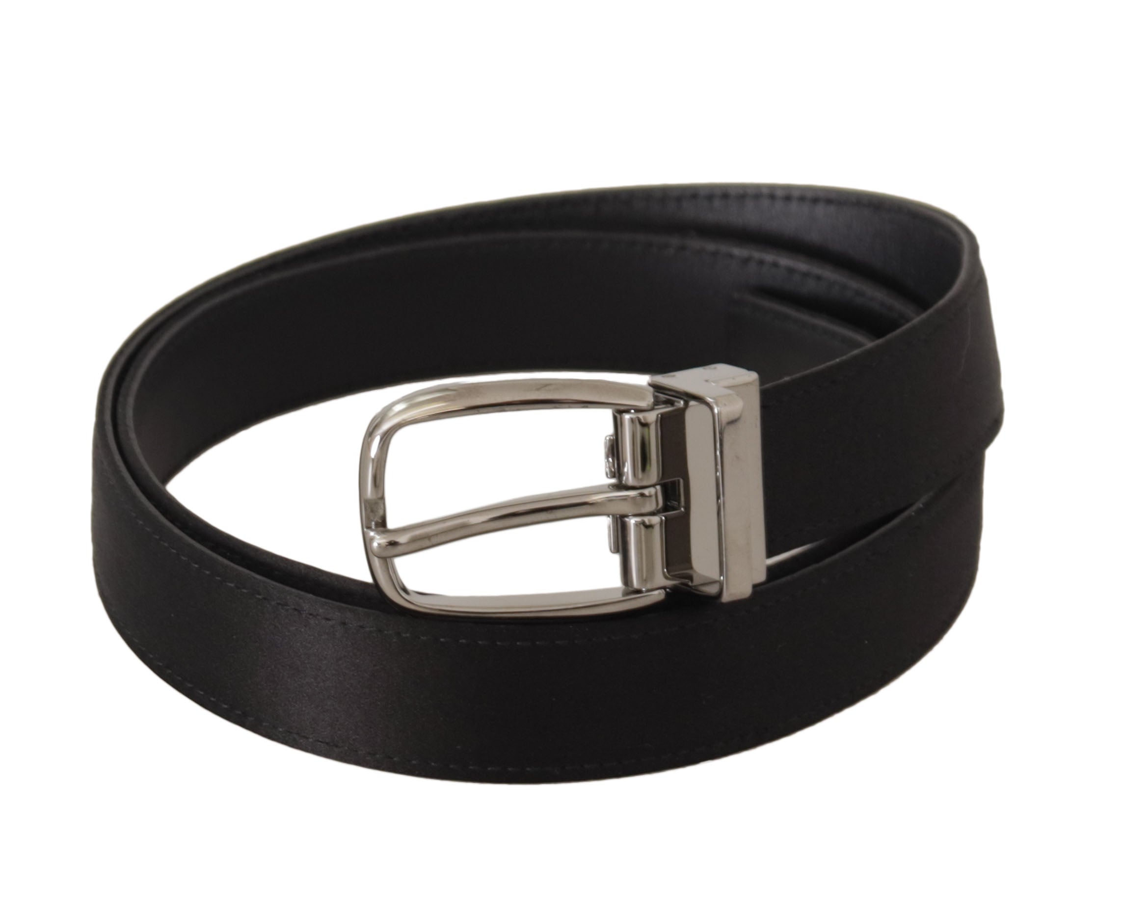 Black Calf Leather Silver Logo Metal Buckle Belt - 90-cm-36-inches