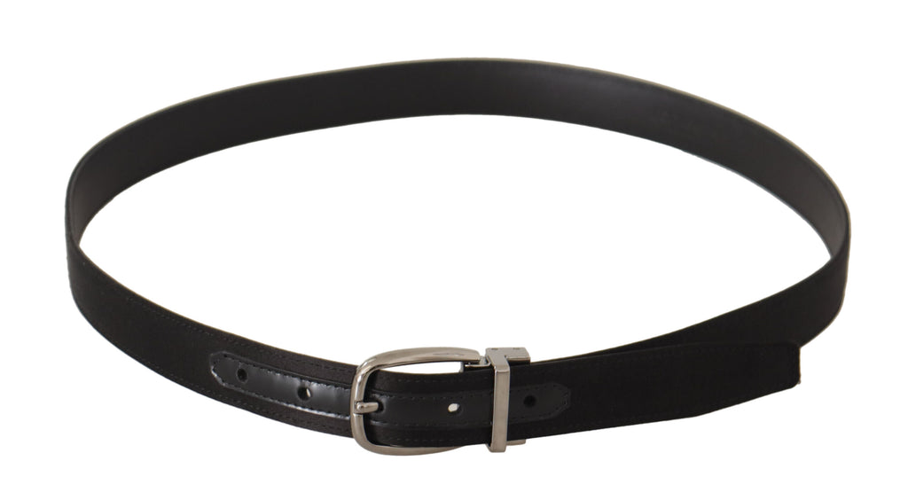 Black Calf Leather Silver Logo Metal Buckle Belt - 90-cm-36-inches