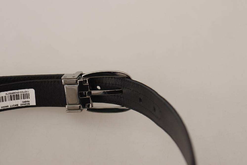 Black Calf Leather Silver Logo Metal Buckle Belt - 90-cm-36-inches