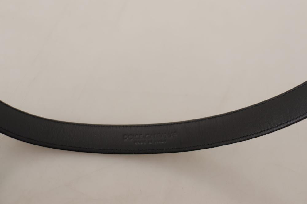 Black Calf Leather Silver Logo Metal Buckle Belt - 90-cm-36-inches