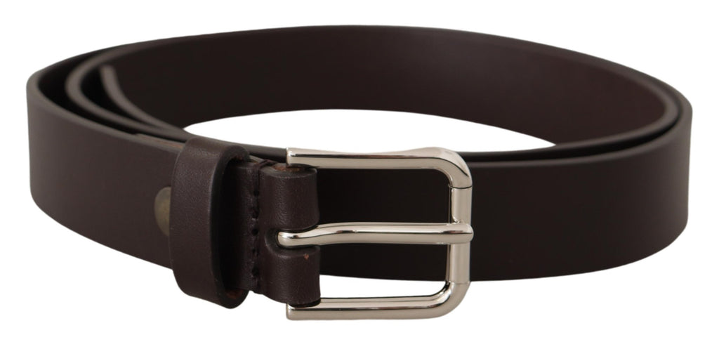 Dark Brown Calf Leather Logo Metal Buckle Belt - 80-cm-32-inches