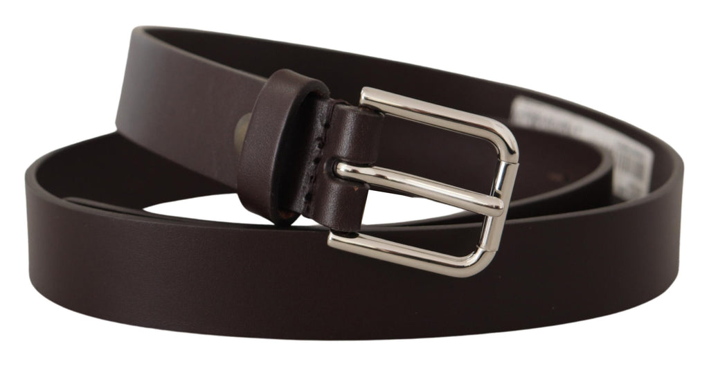 Dark Brown Calf Leather Logo Metal Buckle Belt - 80-cm-32-inches