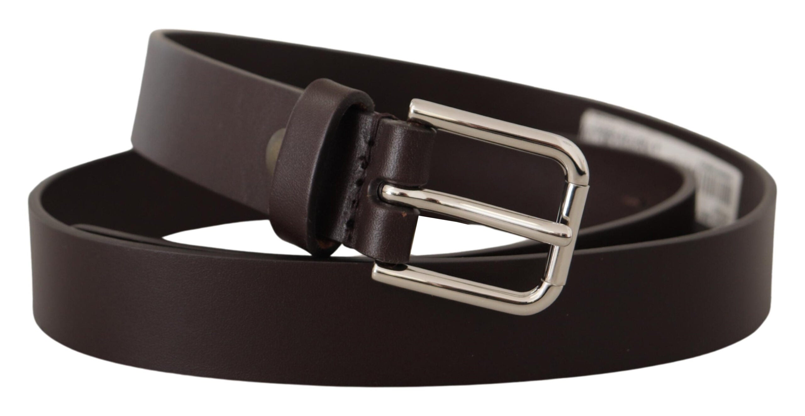 Dark Brown Calf Leather Logo Metal Buckle Belt - 80-cm-32-inches