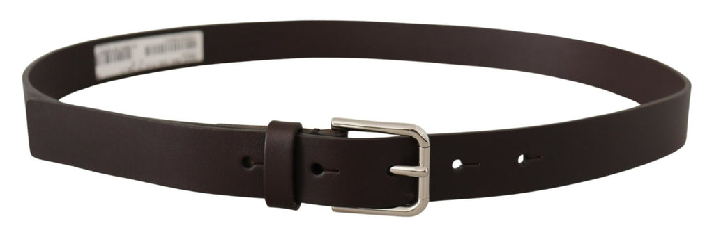 Dark Brown Calf Leather Logo Metal Buckle Belt - 80-cm-32-inches