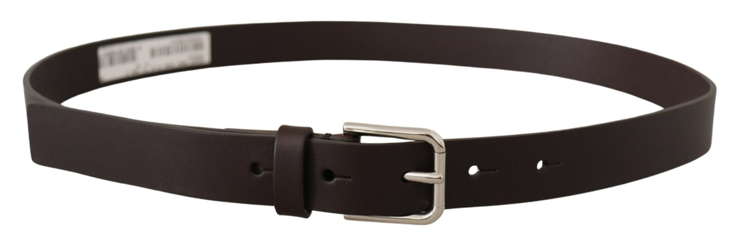 Dark Brown Calf Leather Logo Metal Buckle Belt - 80-cm-32-inches