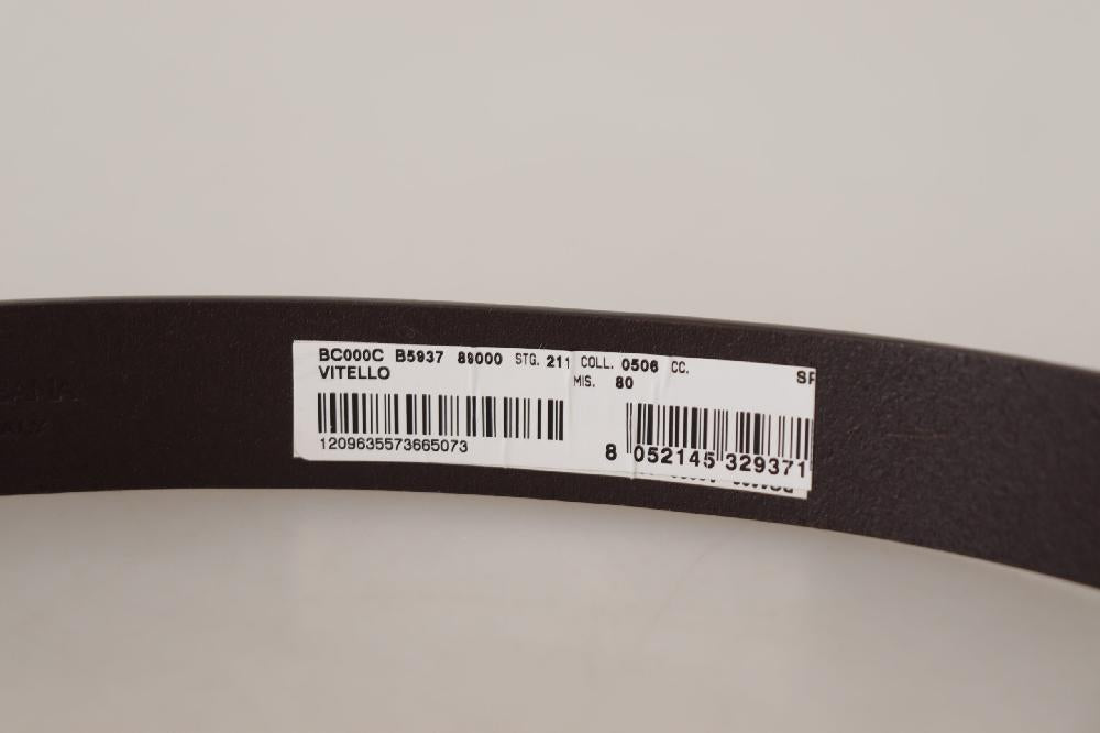 Dark Brown Calf Leather Logo Metal Buckle Belt - 80-cm-32-inches