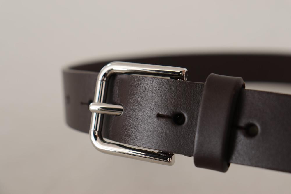 Dark Brown Calf Leather Logo Metal Buckle Belt - 80-cm-32-inches