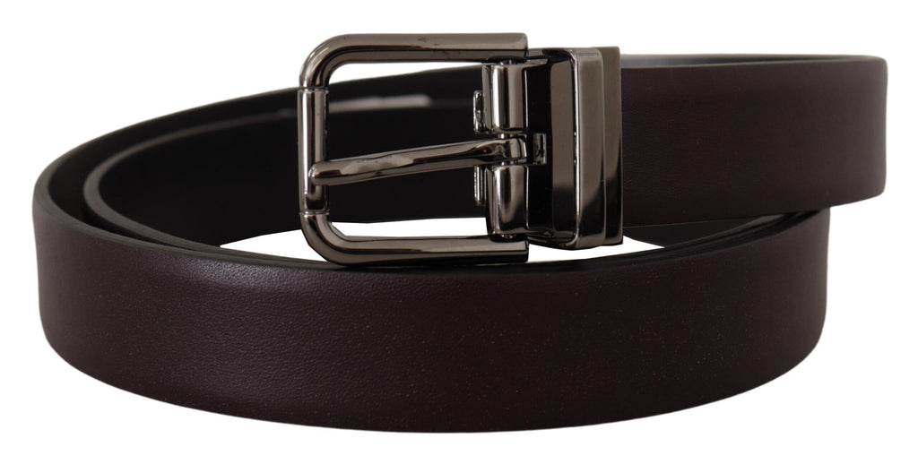 Dark Purple Leather Box Borchia Metal Buckle Belt - 90-cm-36-inches