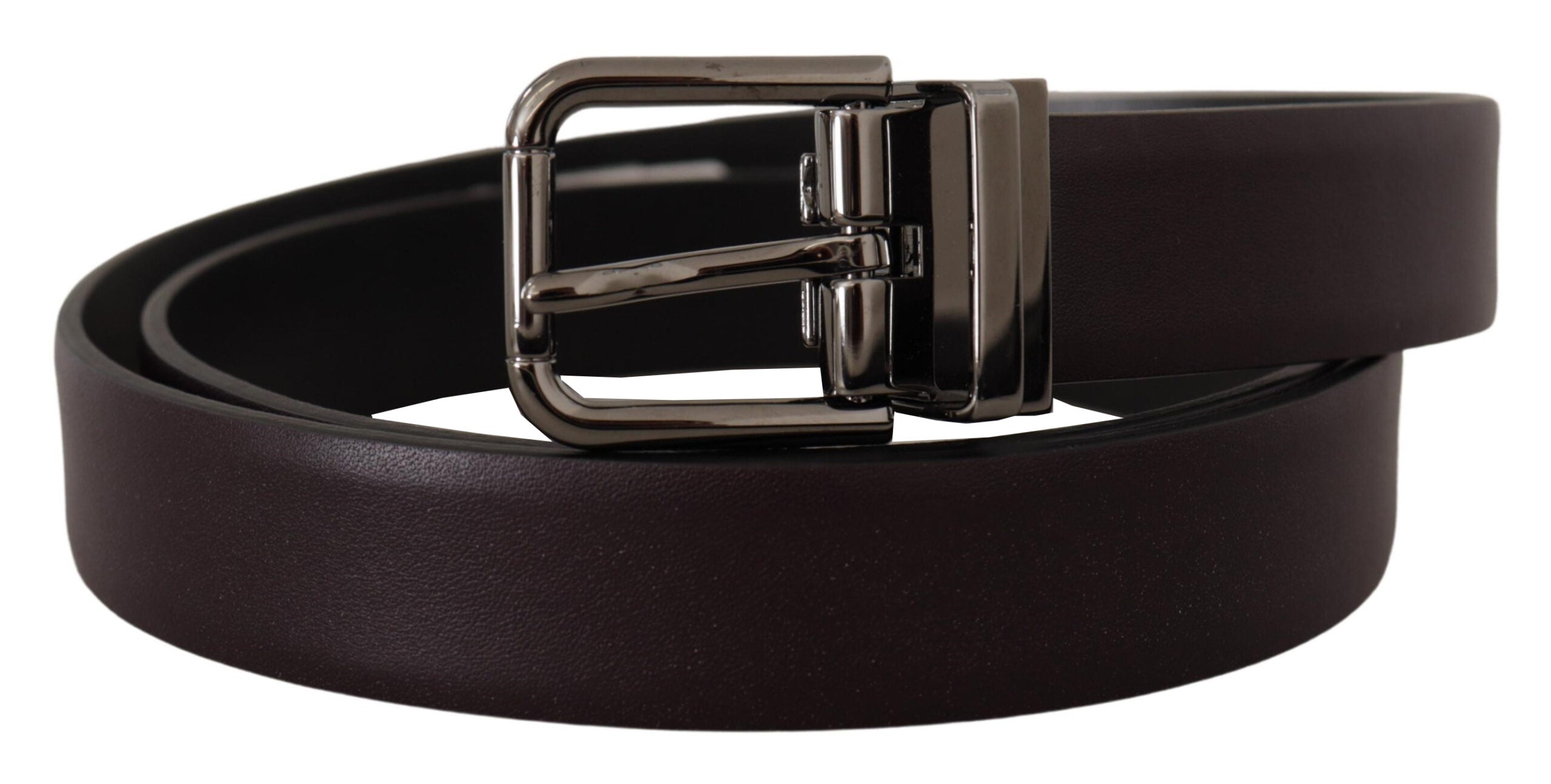 Dark Purple Leather Box Borchia Metal Buckle Belt - 90-cm-36-inches
