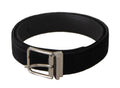 Black Velvet Silver Logo Engraved Metal Buckle Belt - 90-cm-36-inches