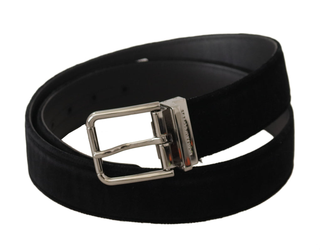 Black Velvet Silver Logo Engraved Metal Buckle Belt - 90-cm-36-inches