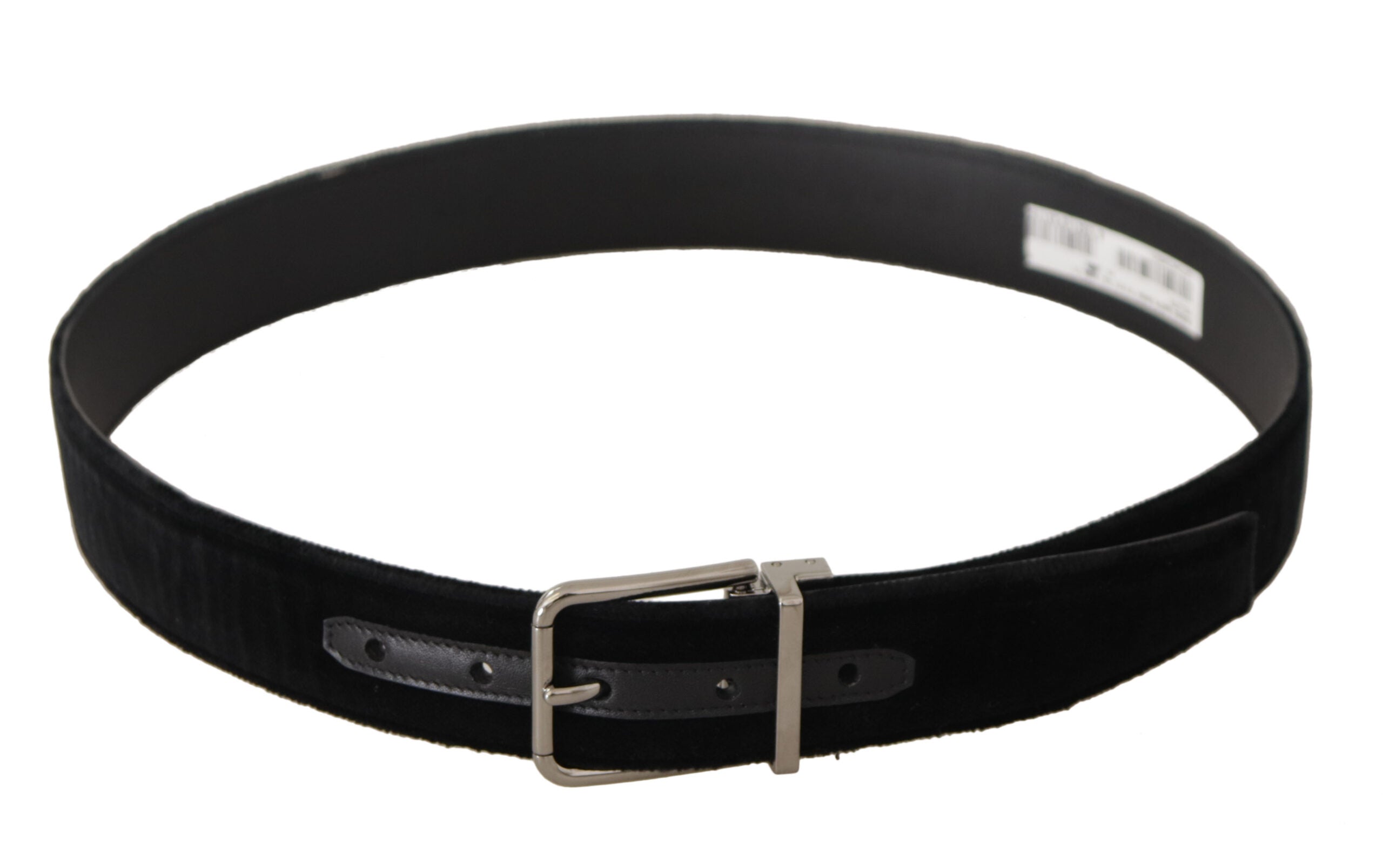Black Velvet Silver Logo Engraved Metal Buckle Belt - 90-cm-36-inches