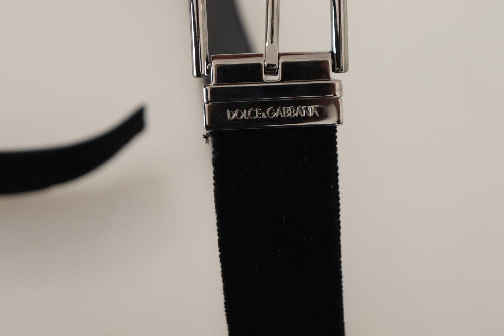 Black Velvet Silver Logo Engraved Metal Buckle Belt - 90-cm-36-inches