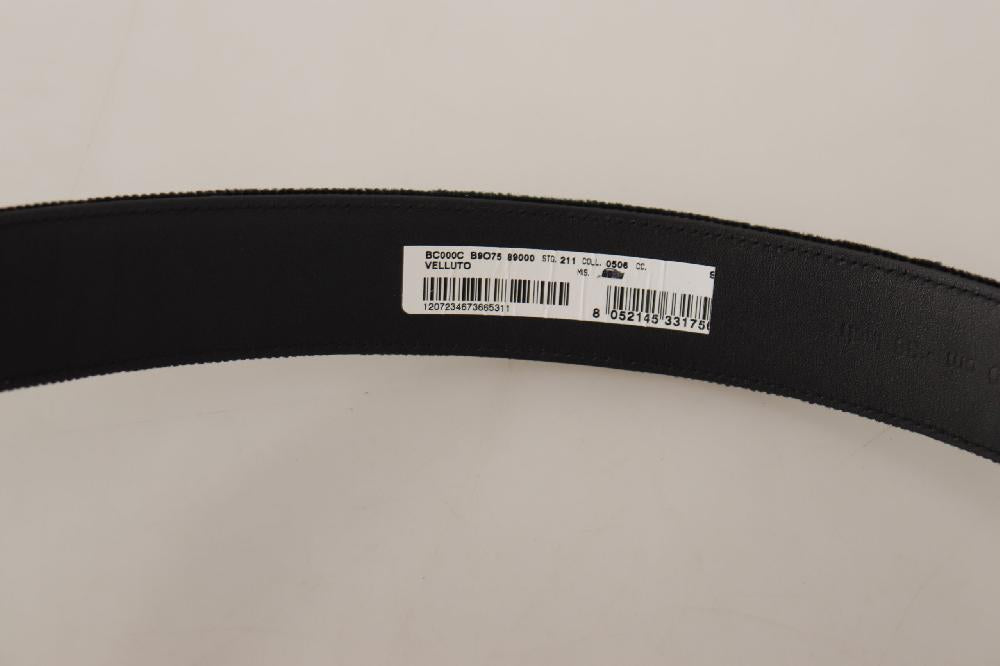 Black Velvet Silver Logo Engraved Metal Buckle Belt - 90-cm-36-inches