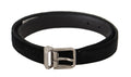 Black Casual Velvet Silver Metal Logo Buckle Belt - 95-cm-38-inches
