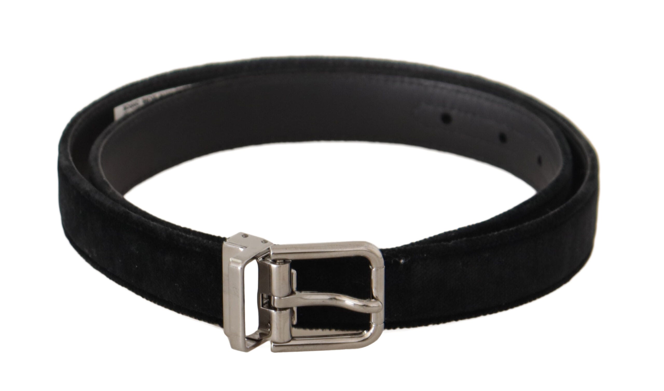 Black Casual Velvet Silver Metal Logo Buckle Belt - 95-cm-38-inches