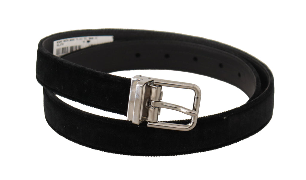 Black Casual Velvet Silver Metal Logo Buckle Belt - 95-cm-38-inches