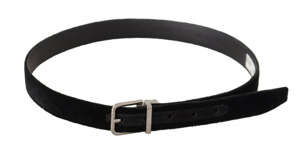 Black Casual Velvet Silver Metal Logo Buckle Belt - 95-cm-38-inches