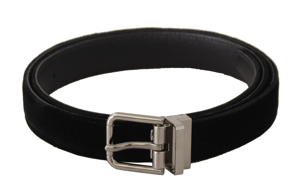 Black Velvet Silver Tone Logo Metal Buckle Belt - 95-cm-38-inches